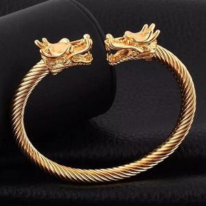 Gold Plated Dragon Head Viking Unisex Cuff Bangle Bracelet